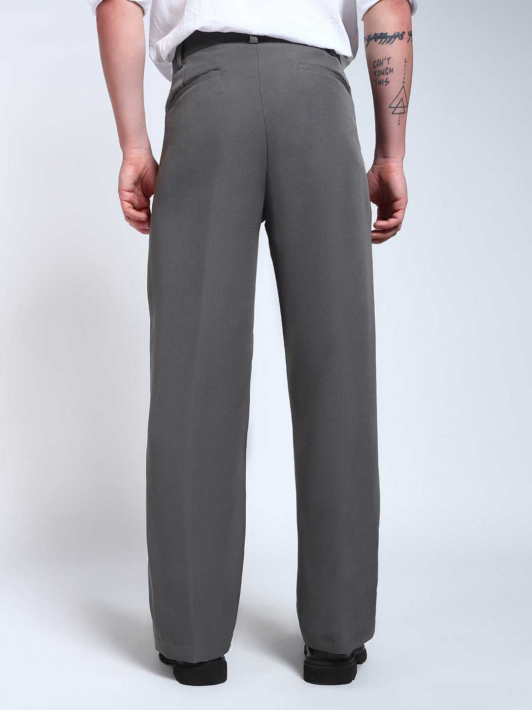 Steel Grey Solid Pintuck Korean Pants