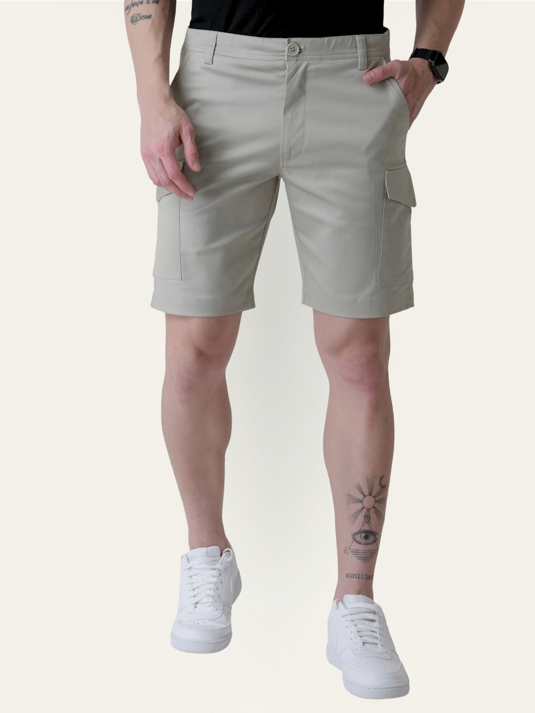 Twill Cotton Grey Solid Shorts