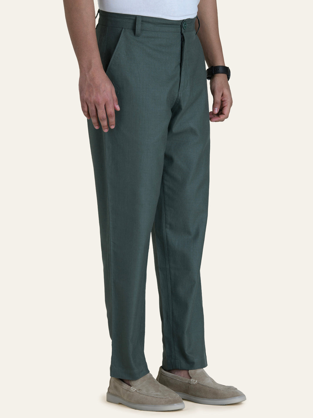English Green Solid Linen Pants