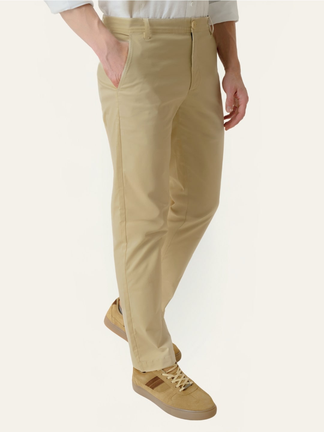 Camel Beige Solid Slim Fit Chinos