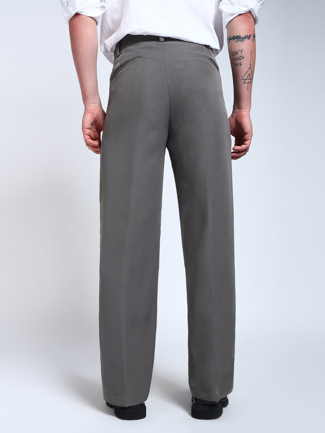 Steel Grey Solid Pleated Korean Pants