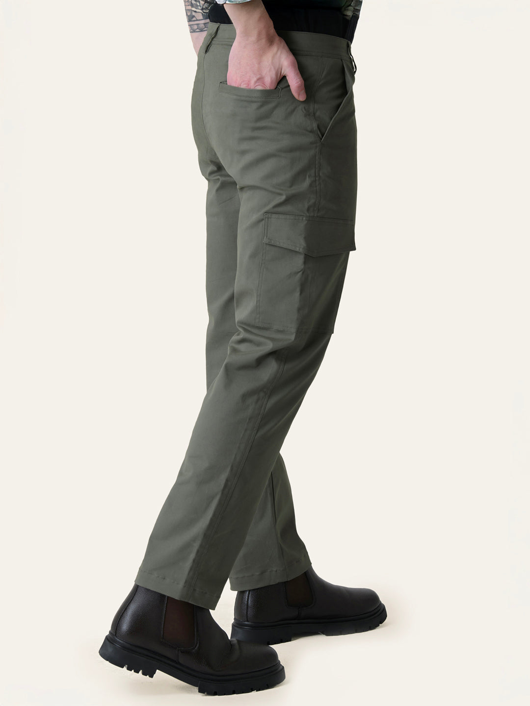 Olive Green Solid Cargo Pants
