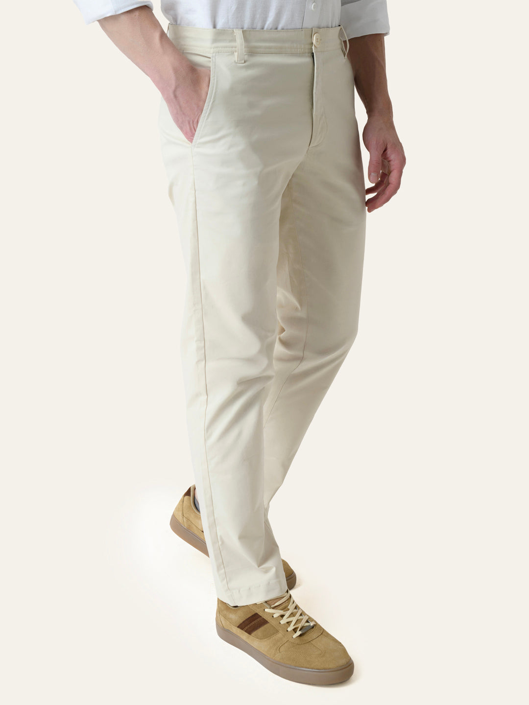 Cream Solid Slim Fit Chinos