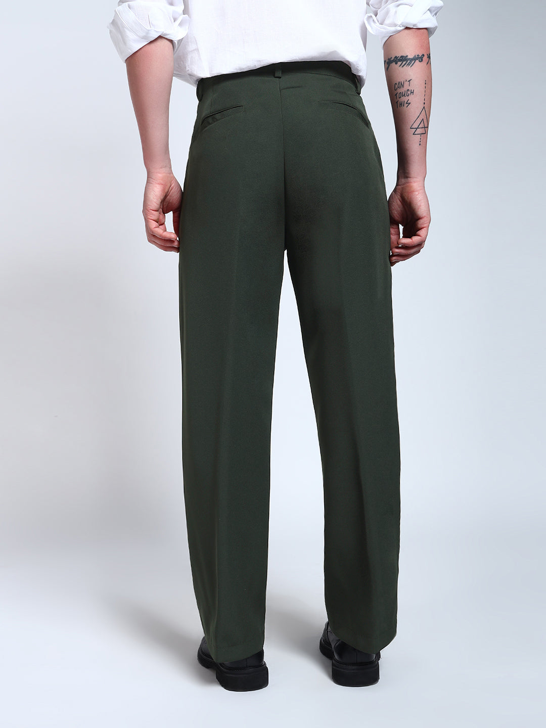 Bottle Green Solid Pleated Korean Pants