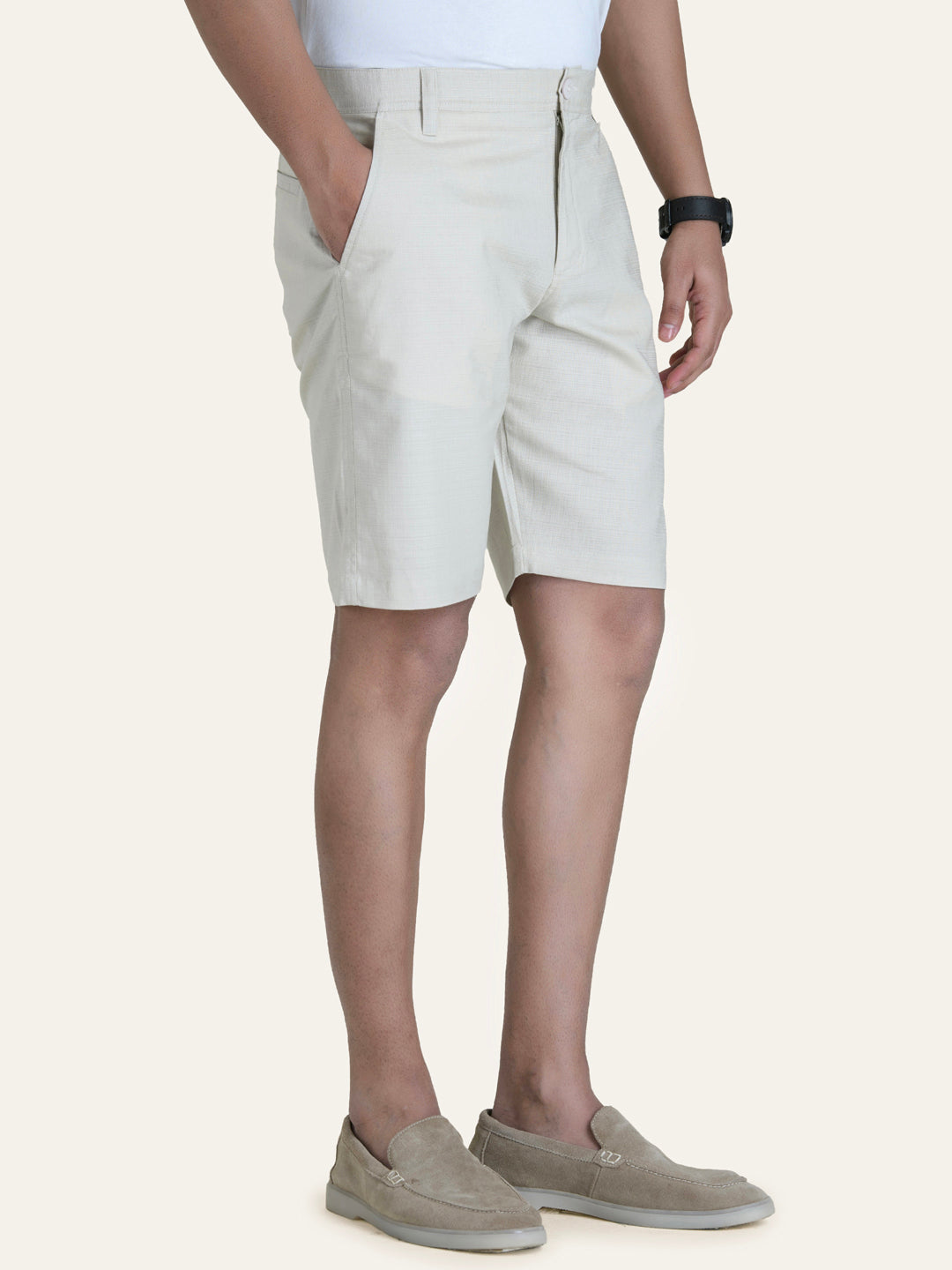 Linen Beige Solid Shorts