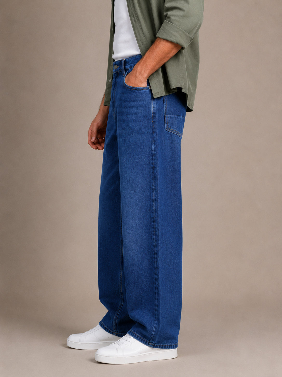 Dark Blue Washed Baggy Fit Jeans