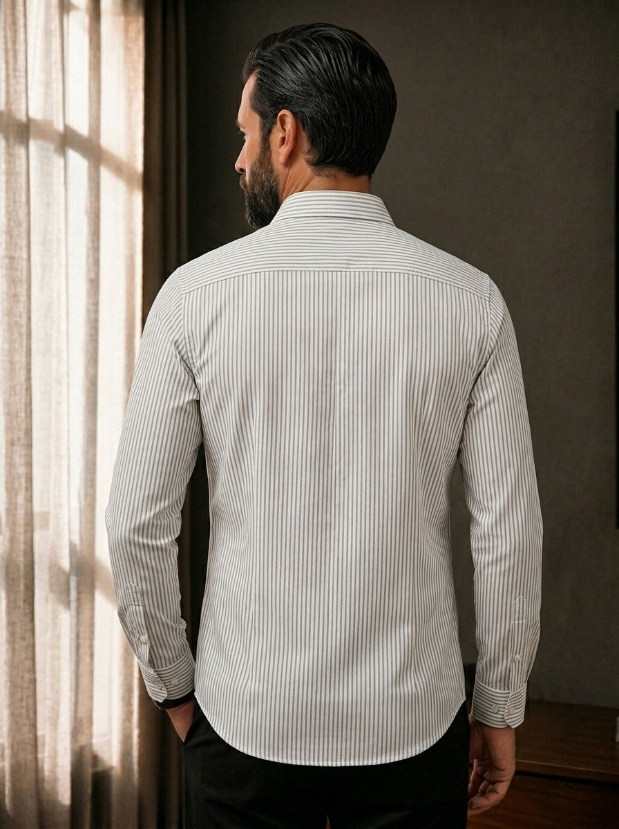 Grey Striped Slim Fit Cotton Shirt