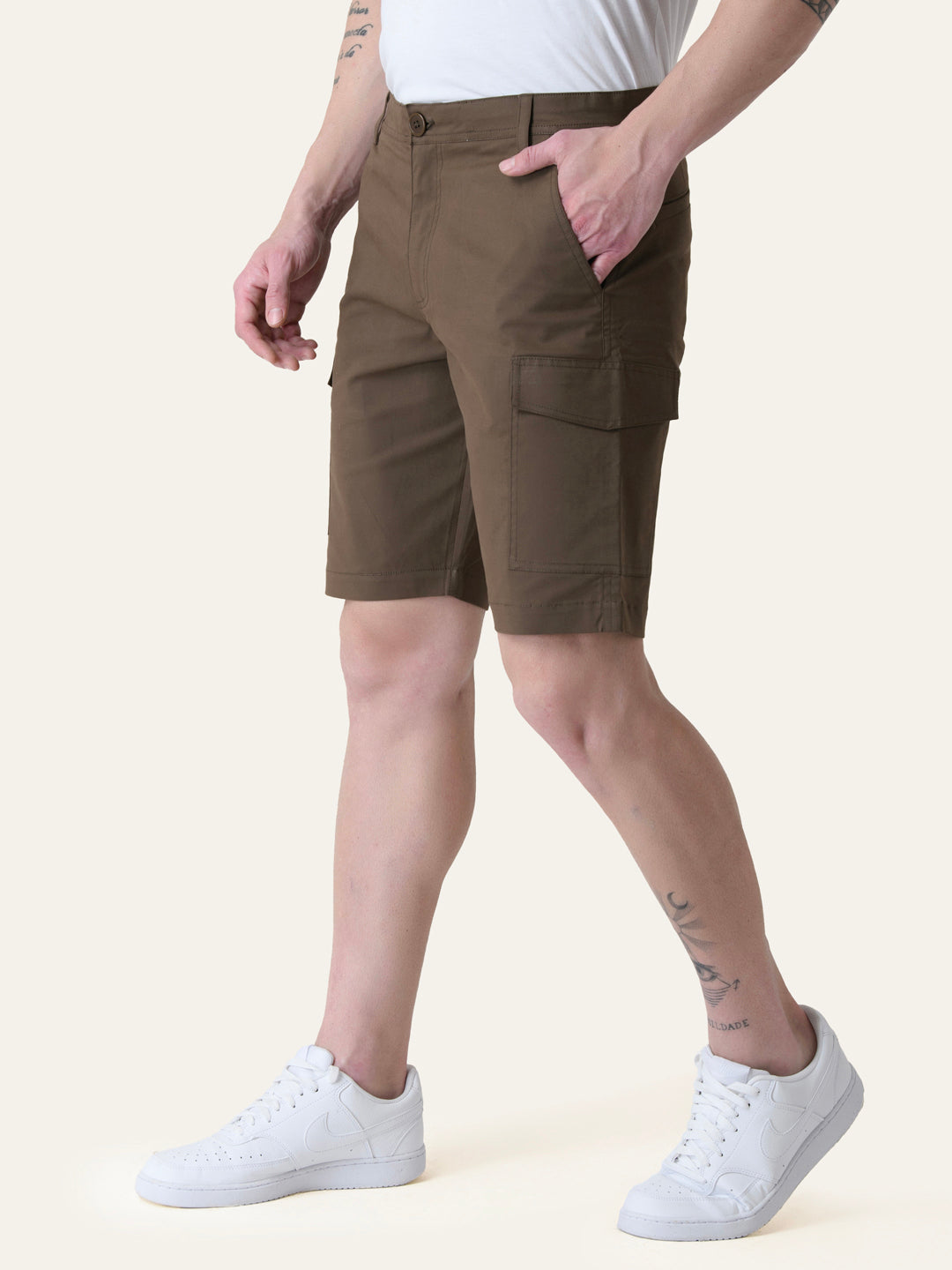 Twill Cotton Brown Solid Shorts
