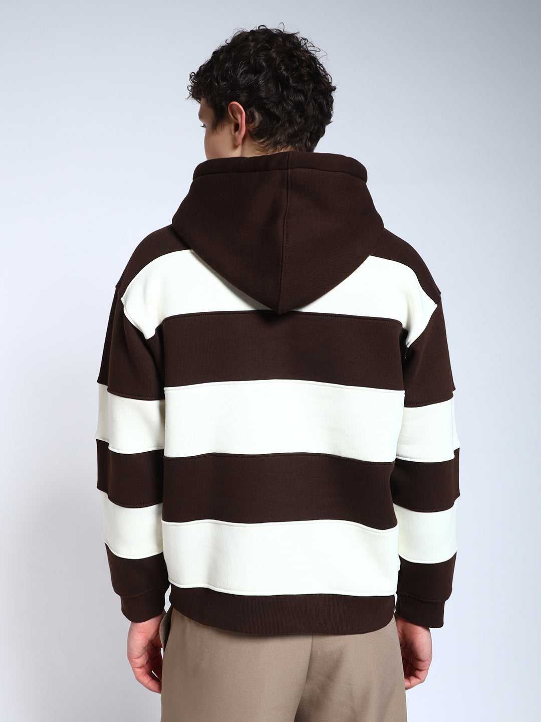 Brown Striped Regular Fit Hoodie Sweatshirt