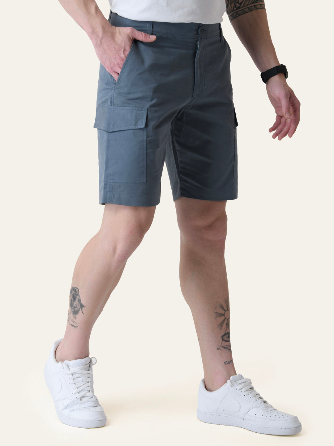 Twill Cotton Blue Solid Shorts