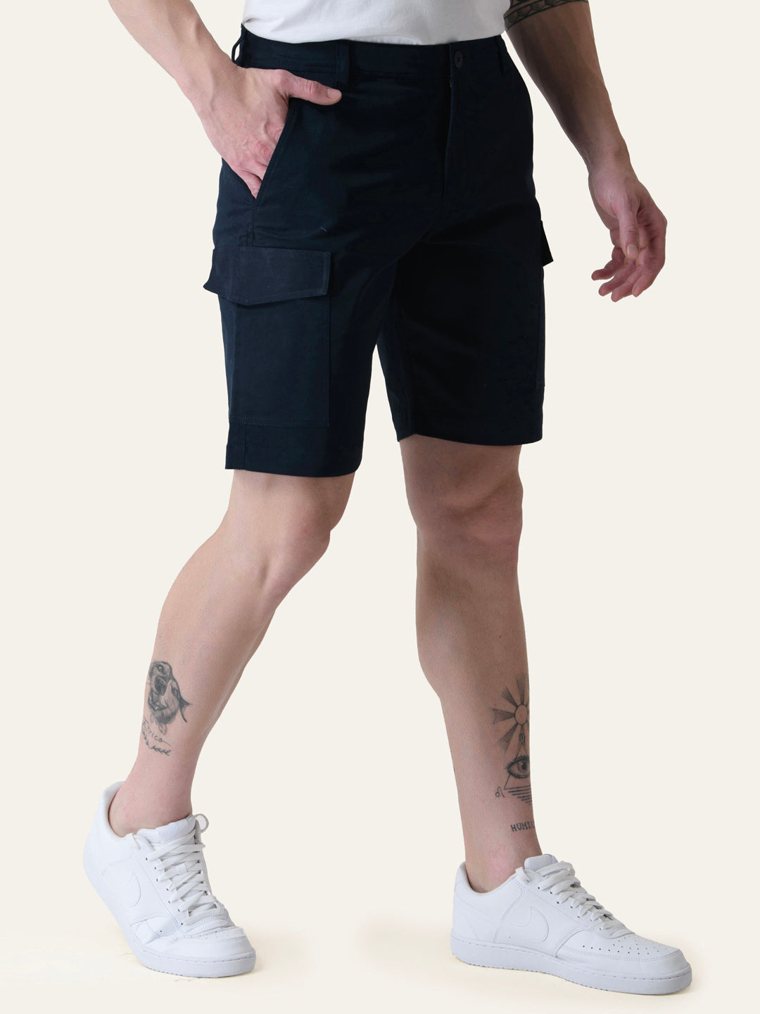 Twill Cotton Navy Blue Solid Shorts