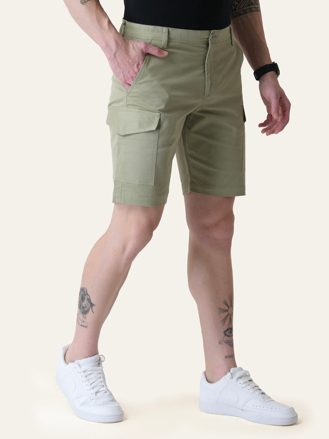 Twill Cotton Pista Green Solid Shorts