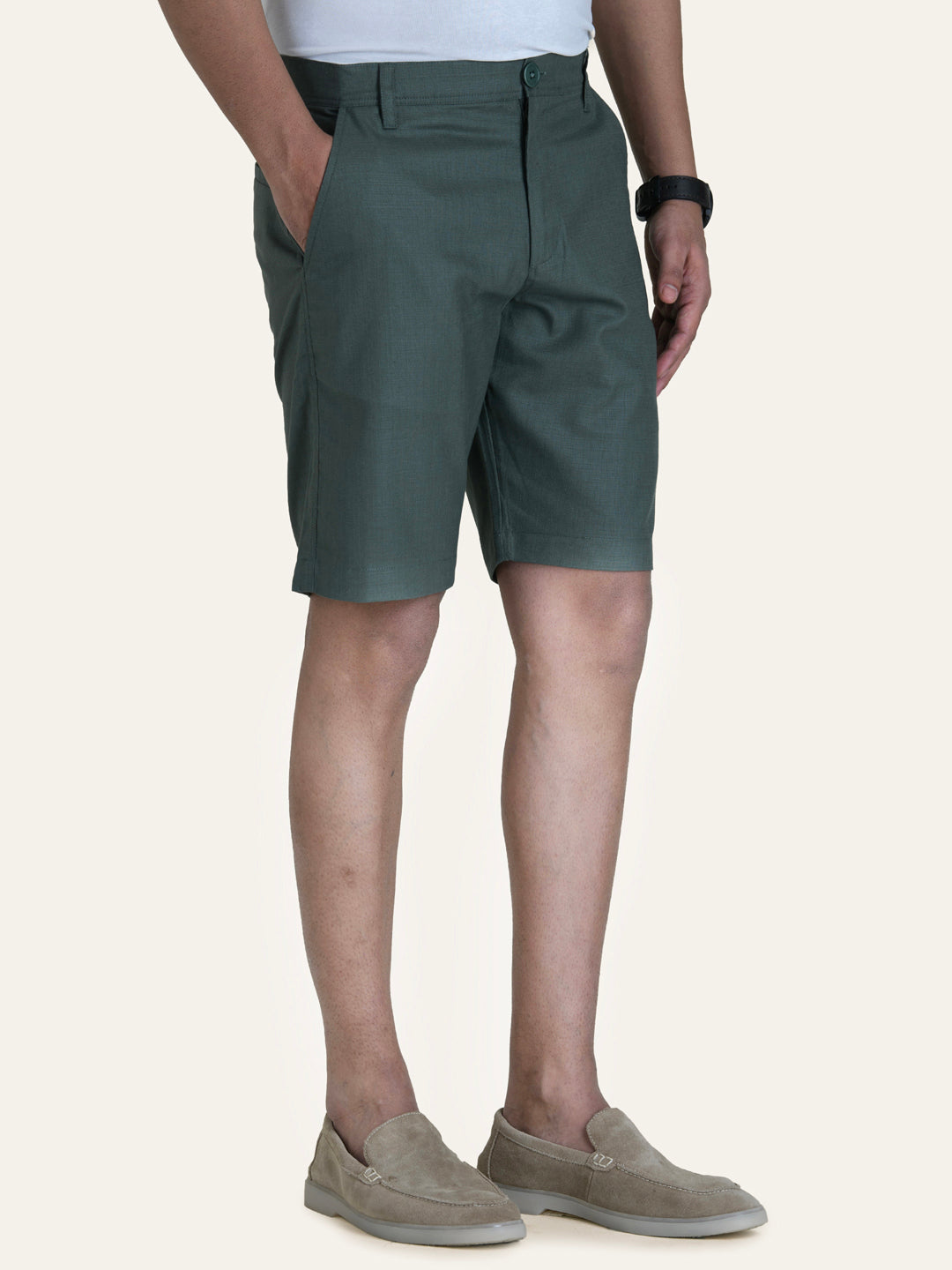 English Green Linen Solid Shorts