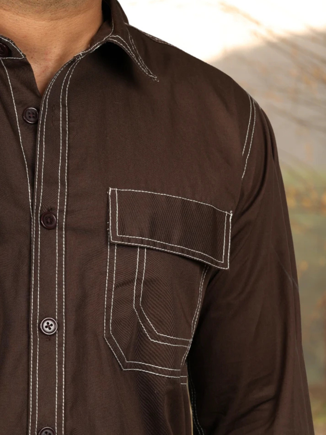 Brown Contrast Stitch Shirt