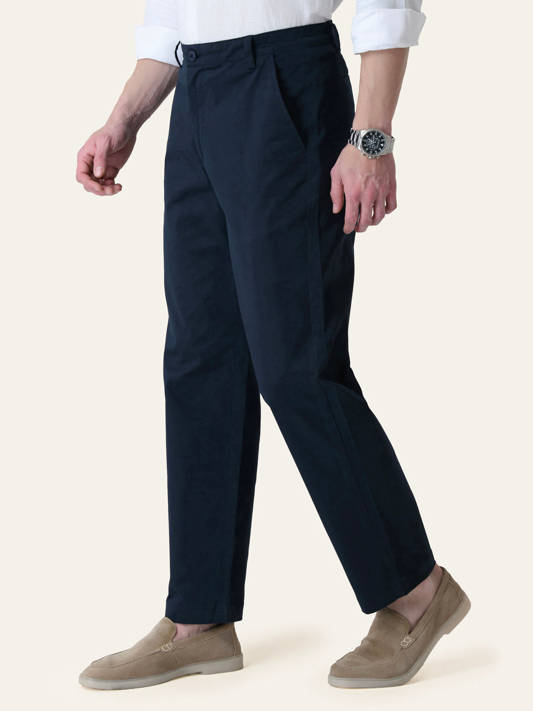Navy Blue Solid Slim Fit Chinos