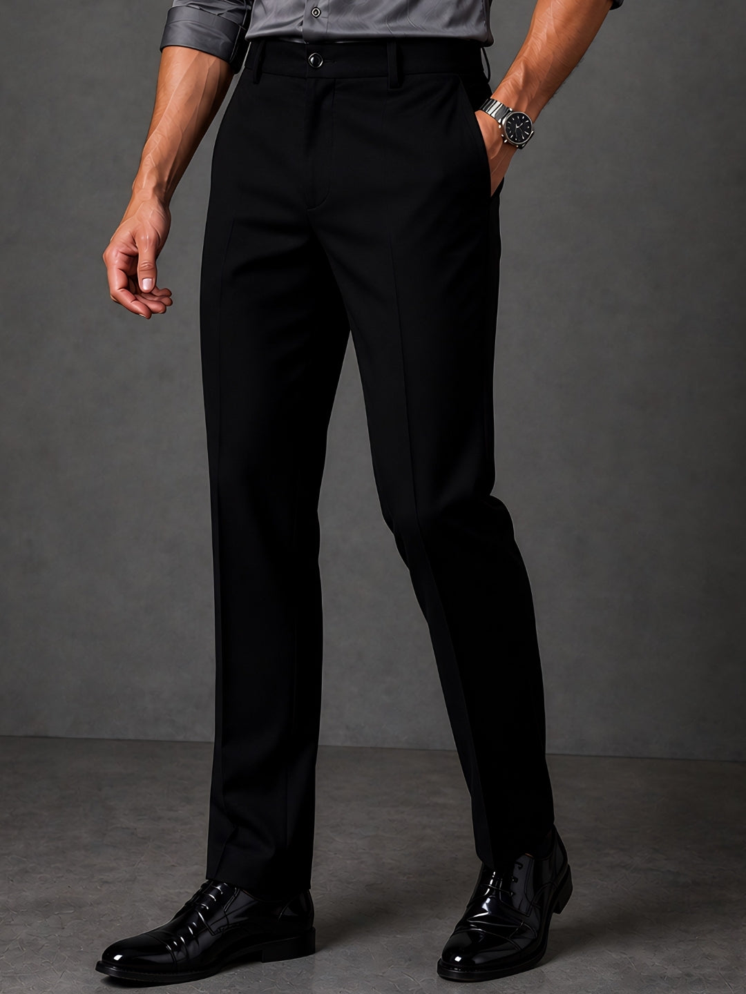 Deep Black Solid Japanese Slim Fit Pants