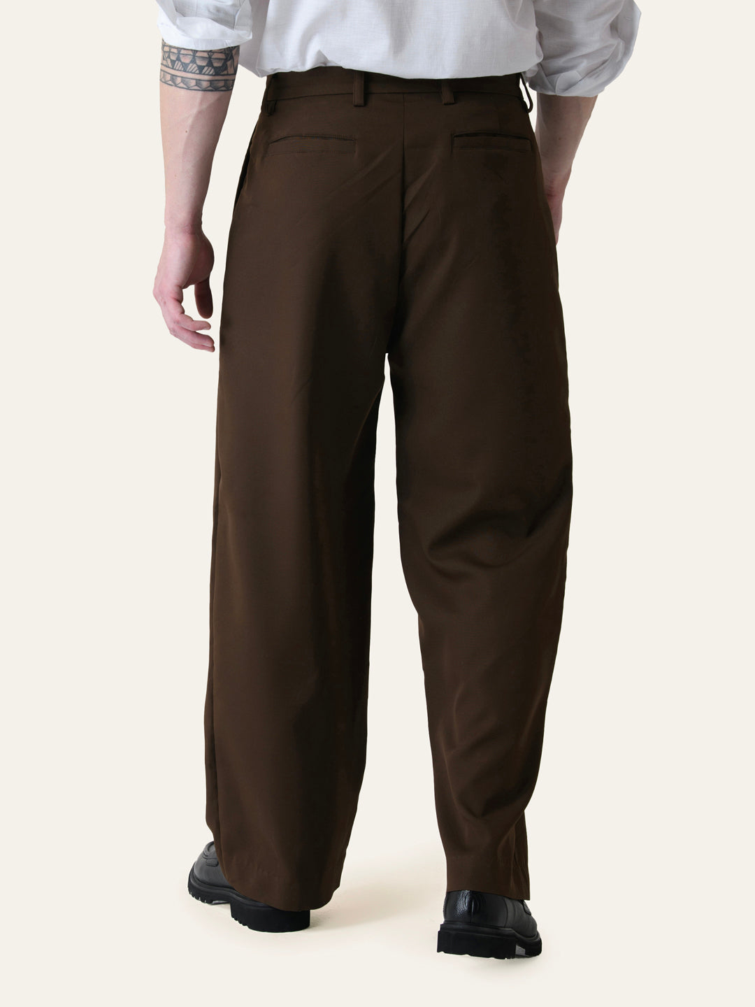 Brown Solid Pleated Korean Pants