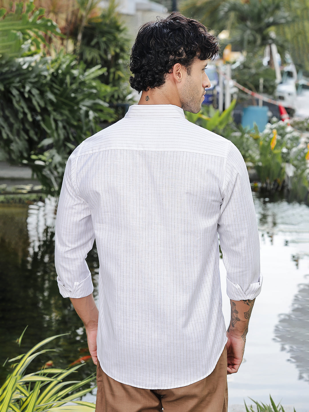 White Striped Slim Fit Linen Cotton Shirt