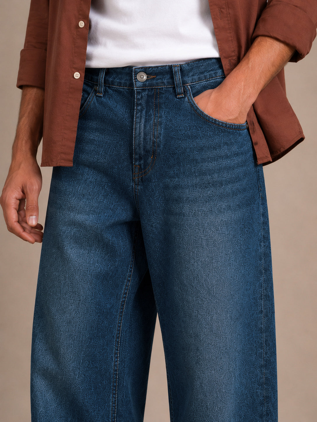 Teal Blue Washed Baggy Fit Jeans