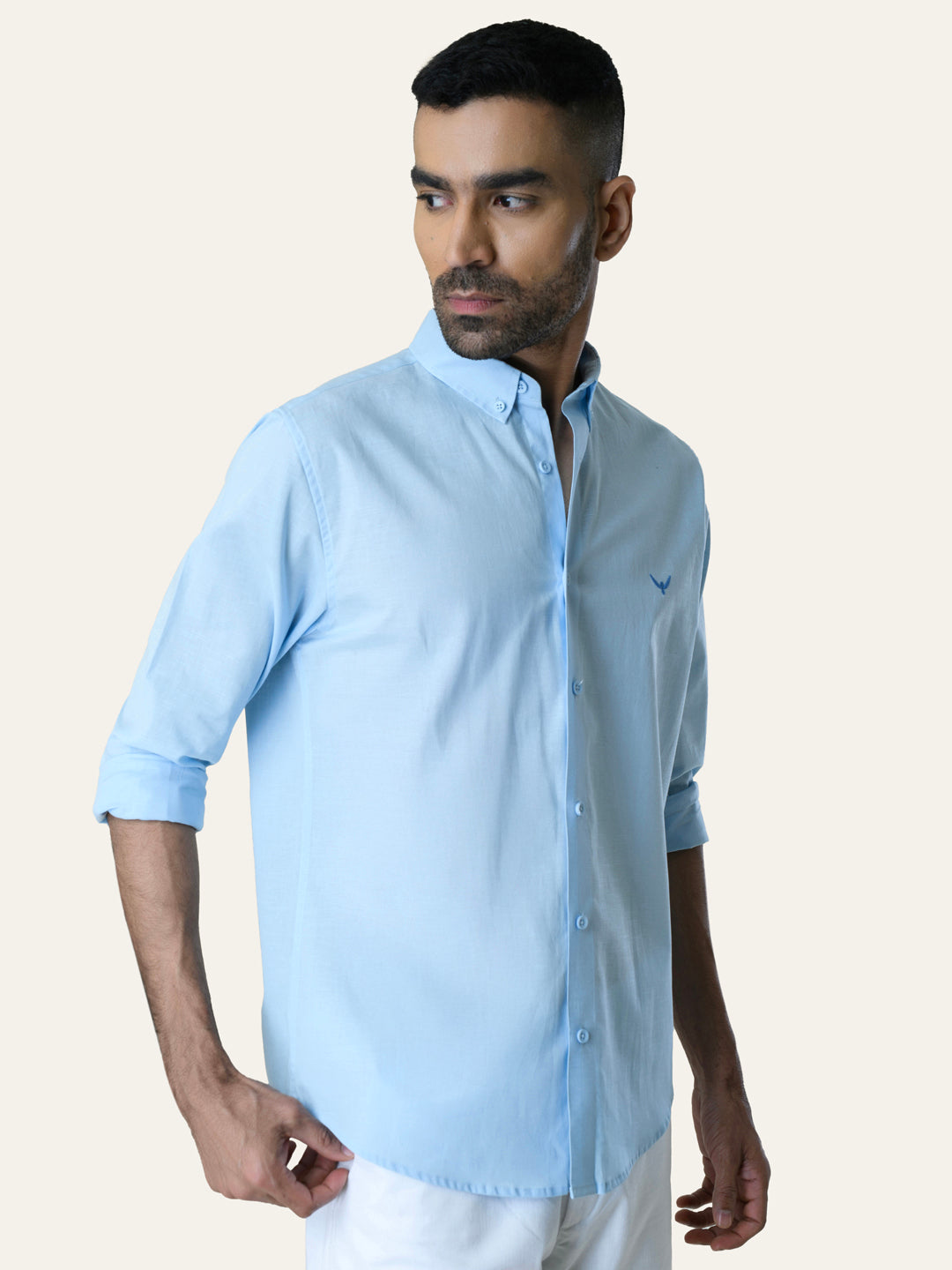 Sky Blue Solid Slim Fit Linen Cotton Shirt
