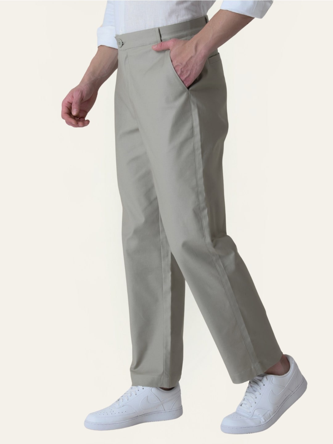 Grey Solid Slim Fit Chinos