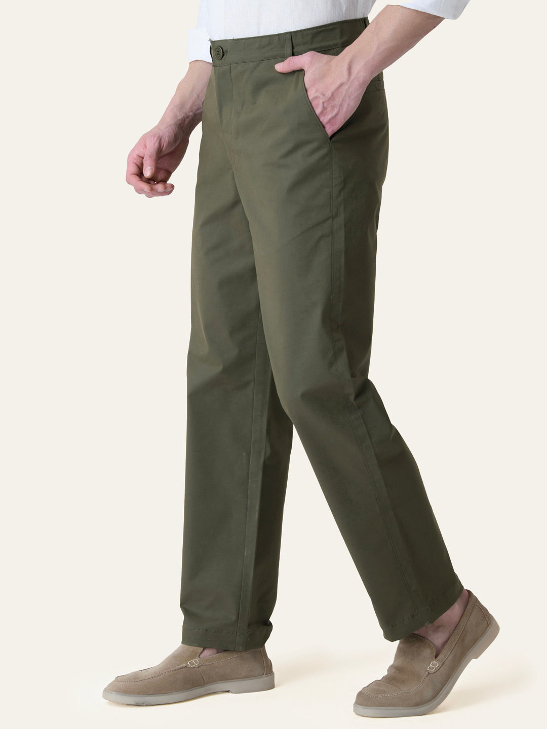 Olive Green Solid Slim Fit Chinos