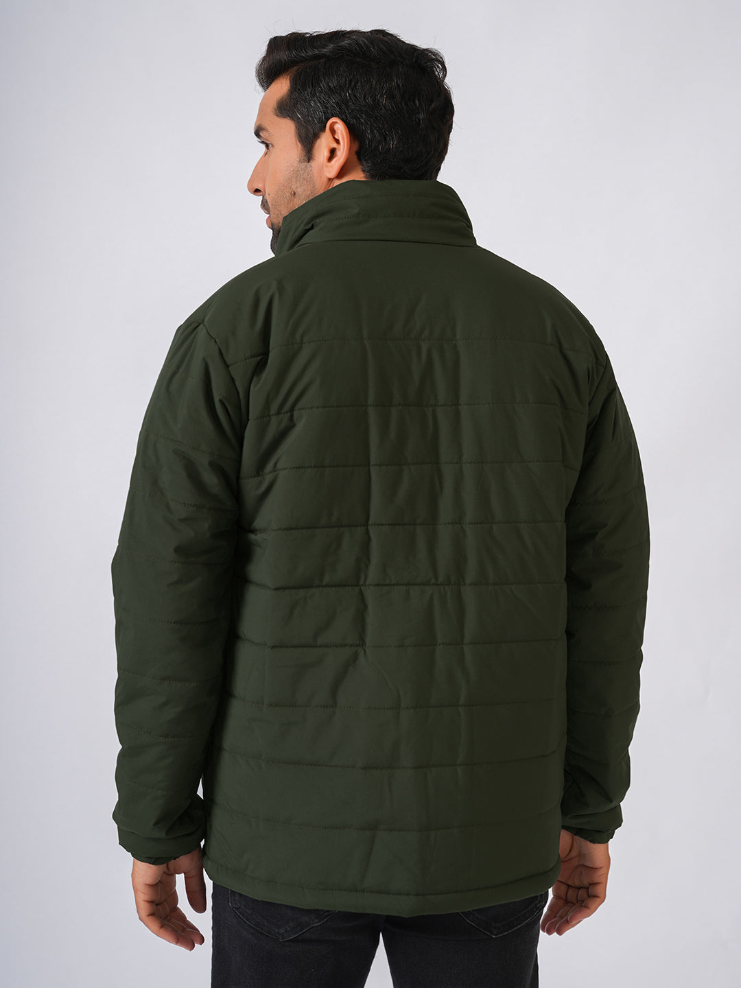 Bottle Green Solid Lightweight Puffer Jacket