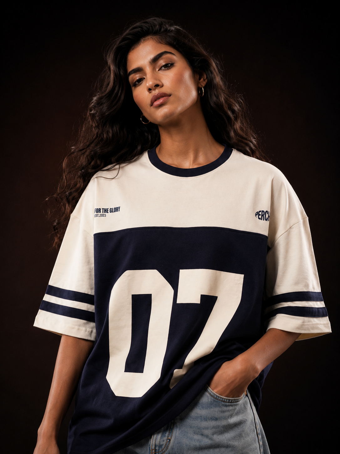 Navy Blue Cut & Sew 07 Oversized Tshirt