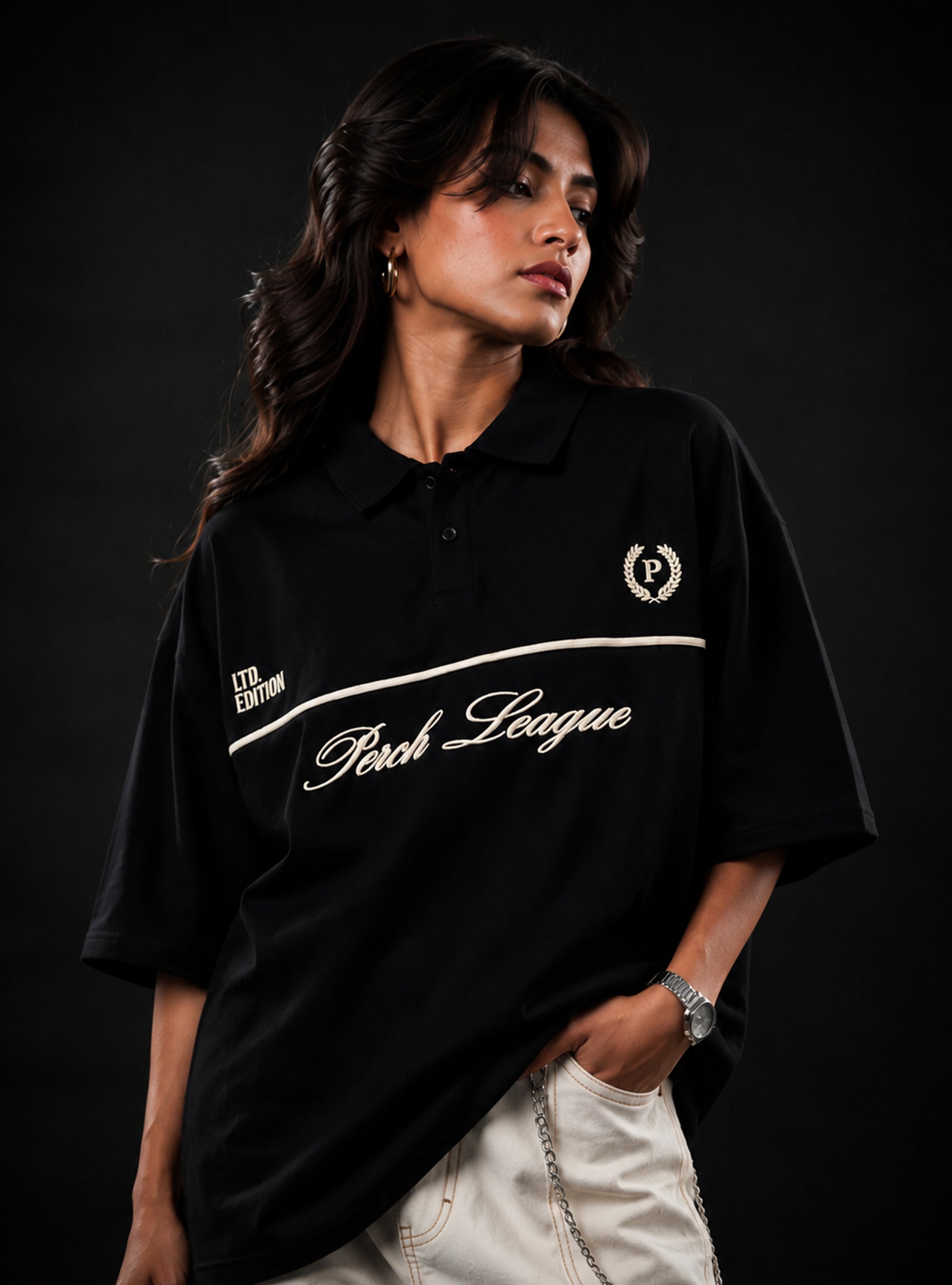 Black Perch League Oversized Polo Tshirt