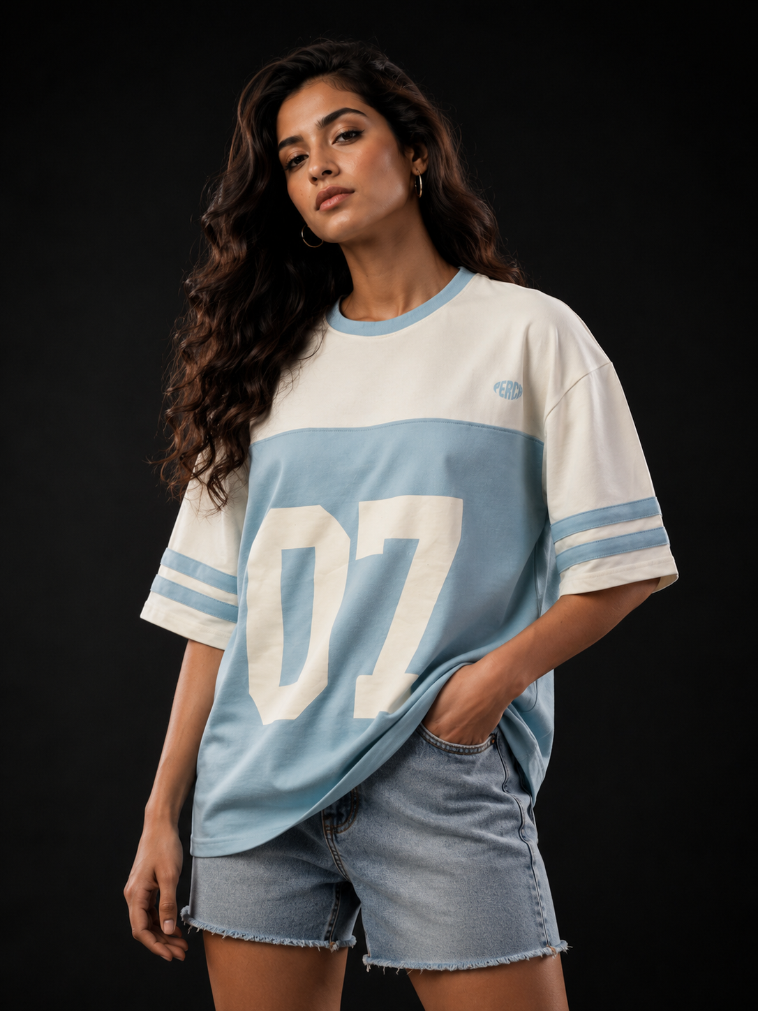 Sky Blue Cut & Sew 07 Oversized Tshirt
