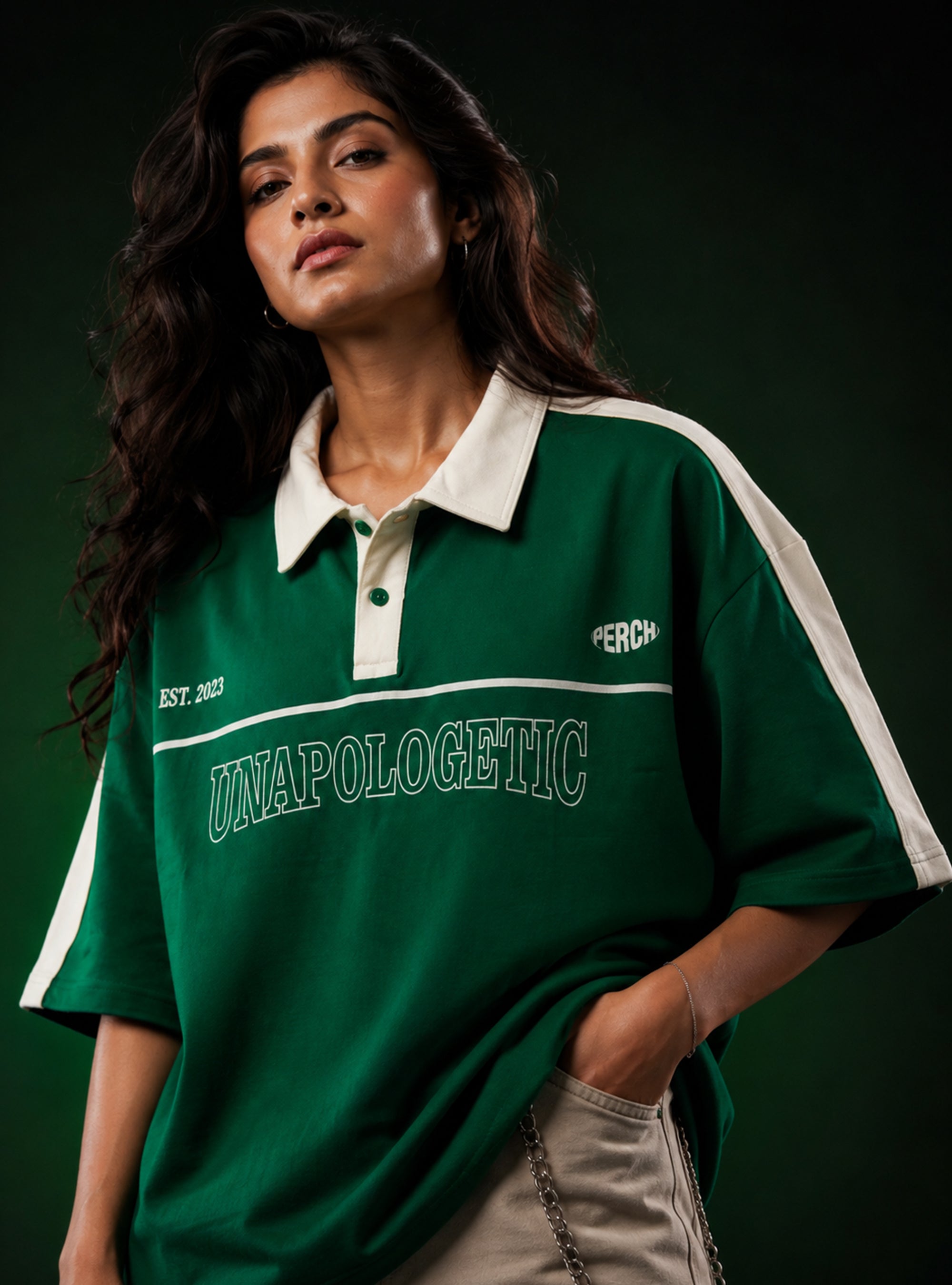 Forest Green Unapologetic Cotton Oversized Polo Tshirt for Men & Women