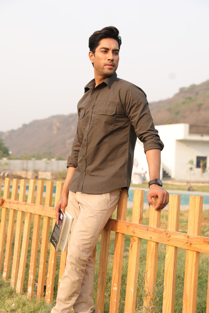 Olive green Double Yoke Shirt