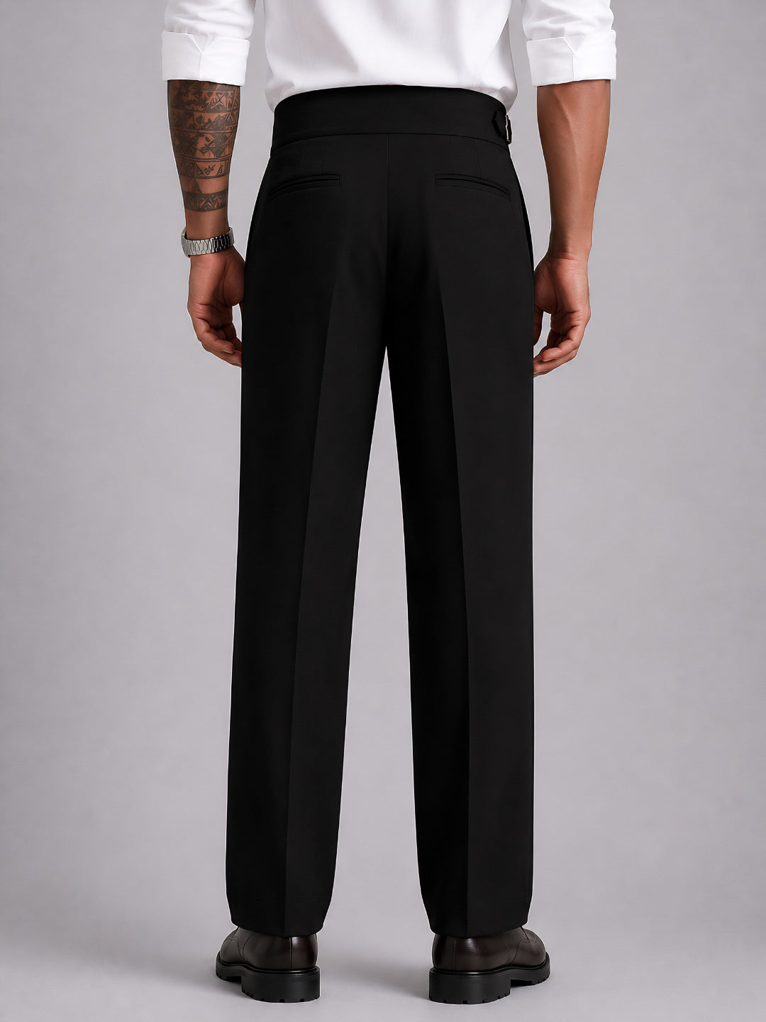 Black Solid Straight Fit Single Buckle Gurkha Pant For Men