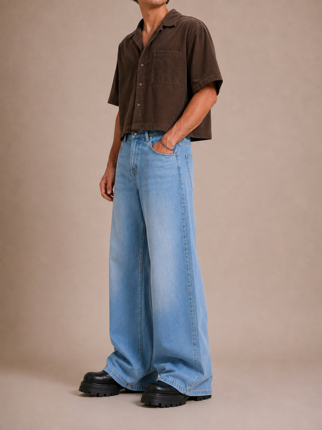 Light Blue Washed Wide Flared Jeans