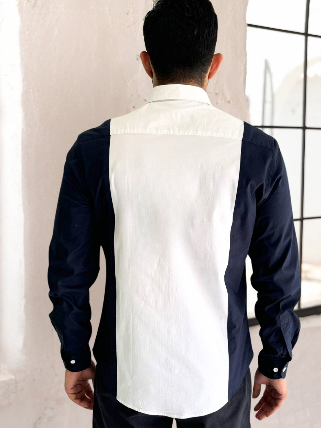 Blue & white Cut & Sew Cotton Shirt