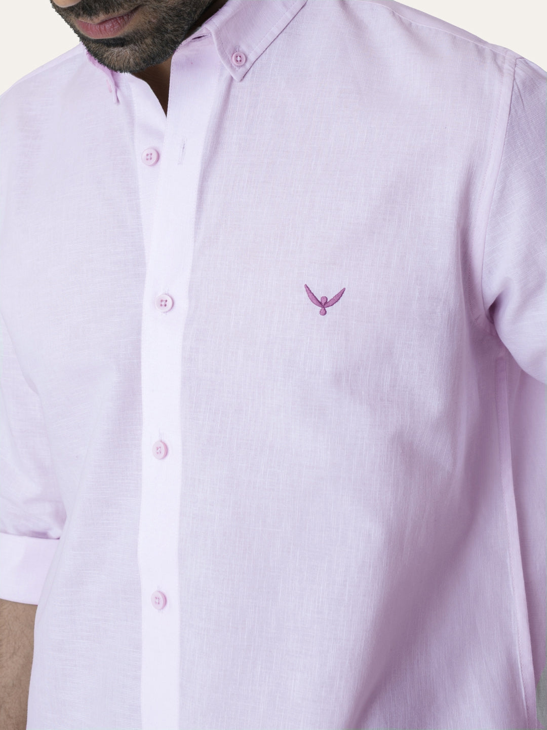 Light Pink Solid Slim Fit Linen Cotton Shirt