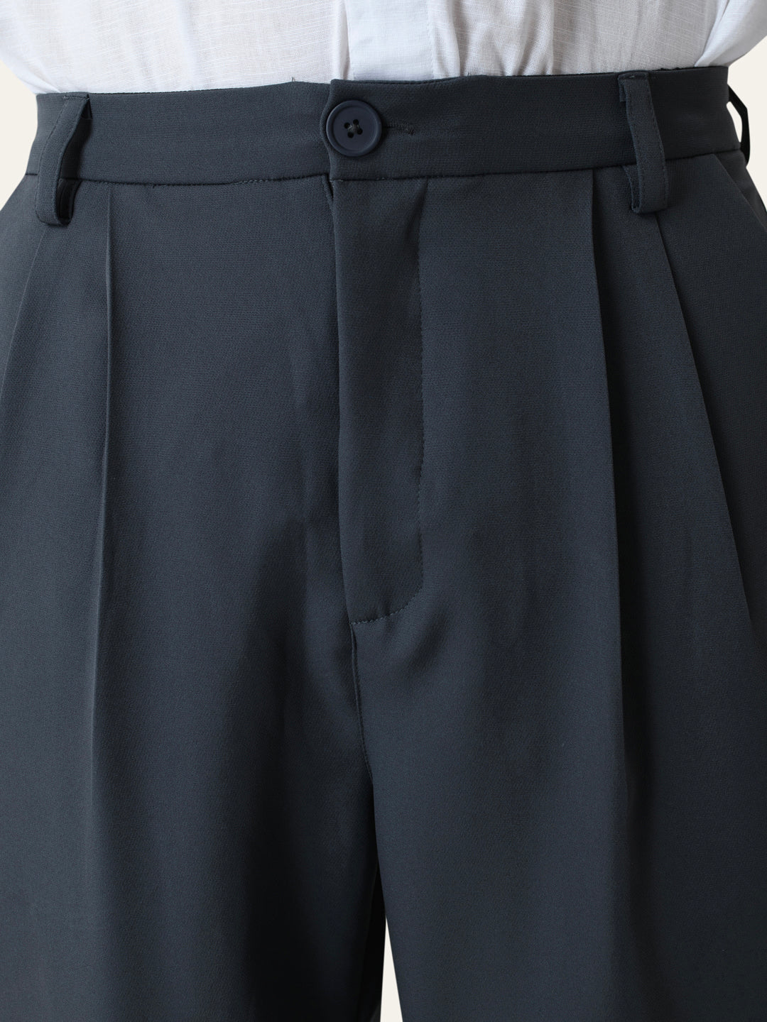 Dark Grey Solid Pleated Korean Pants