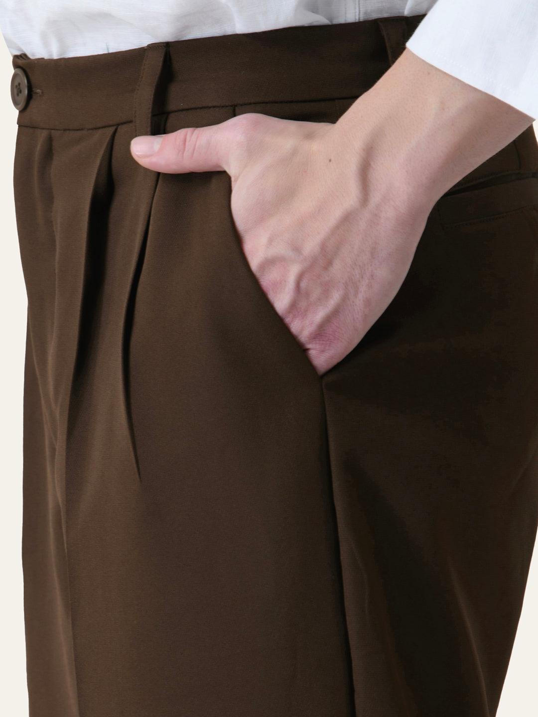 Brown Solid Pleated Korean Pants