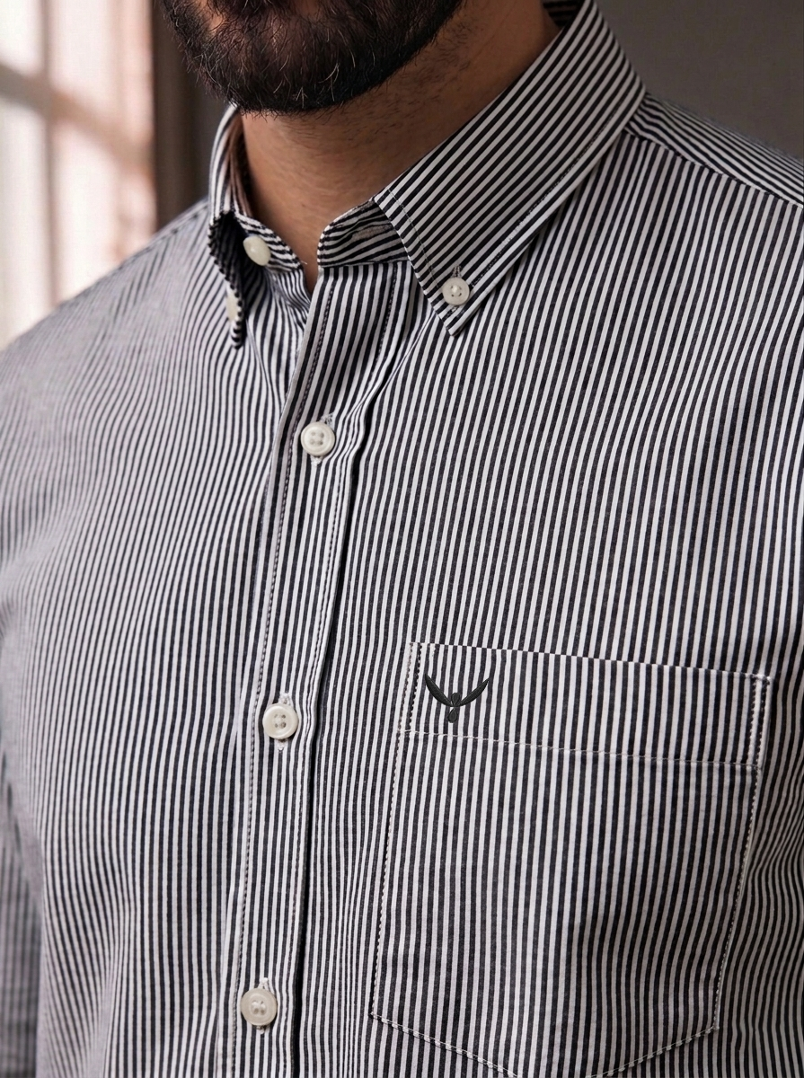 Black Striped Slim Fit Cotton Shirt