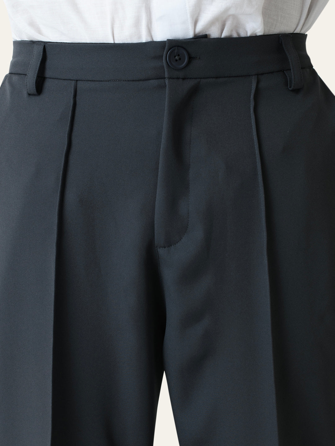 Dark Grey Solid Pintuck Korean Pants