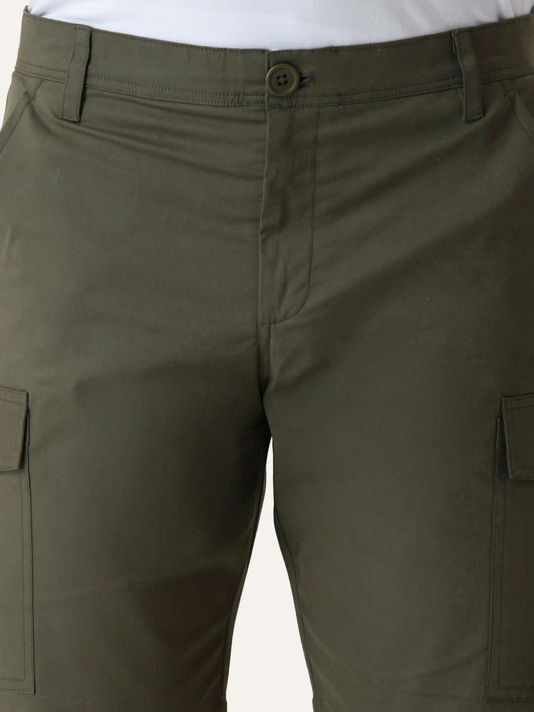Twill Cotton Olive Green Solid Shorts
