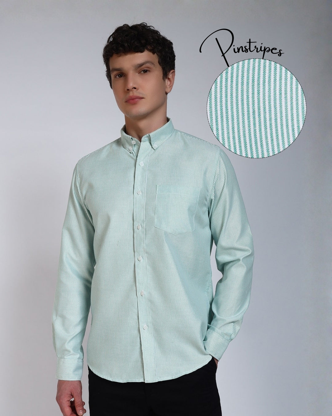 Aqua Green Striped Slim Fit Cotton Shirt