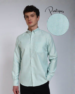 Aqua Green Striped Slim Fit Cotton Shirt
