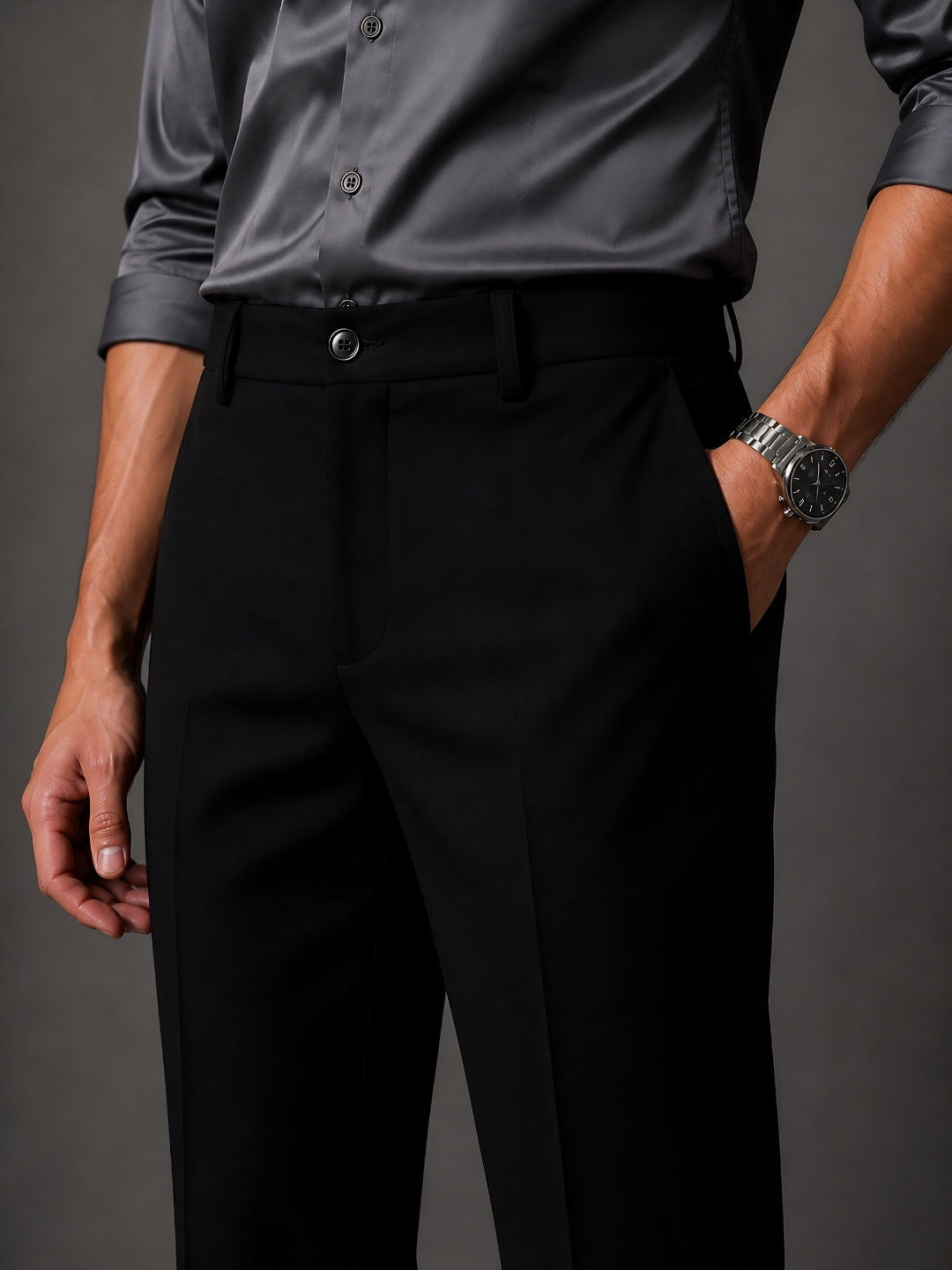 Deep Black Solid Japanese Slim Fit Pants