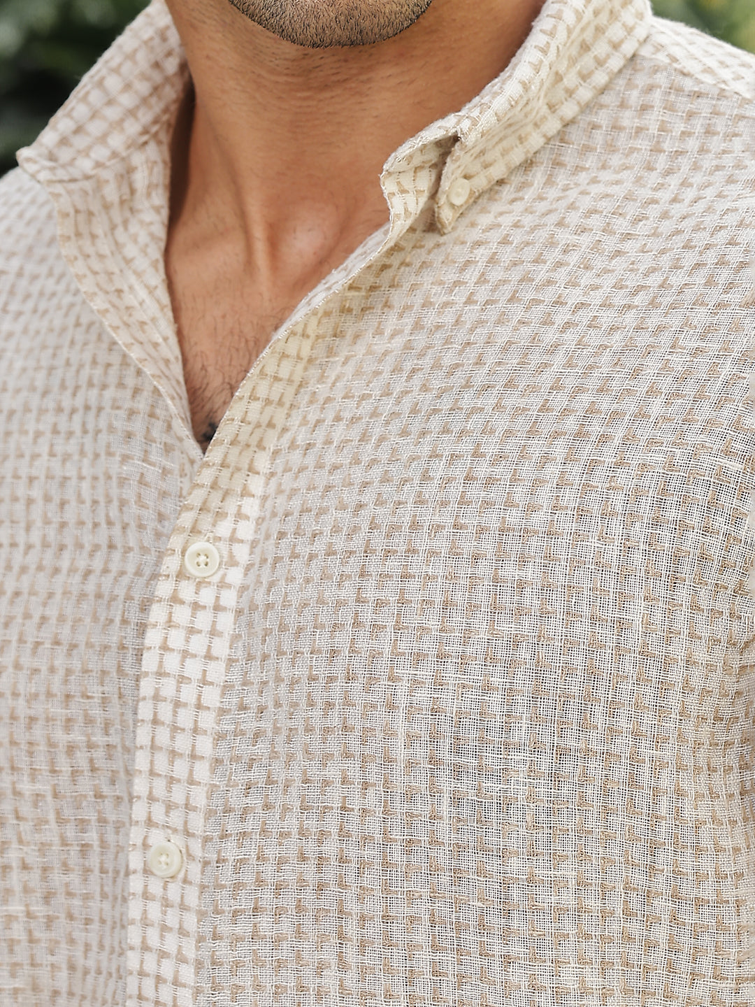 Beige textured Linen Shirt