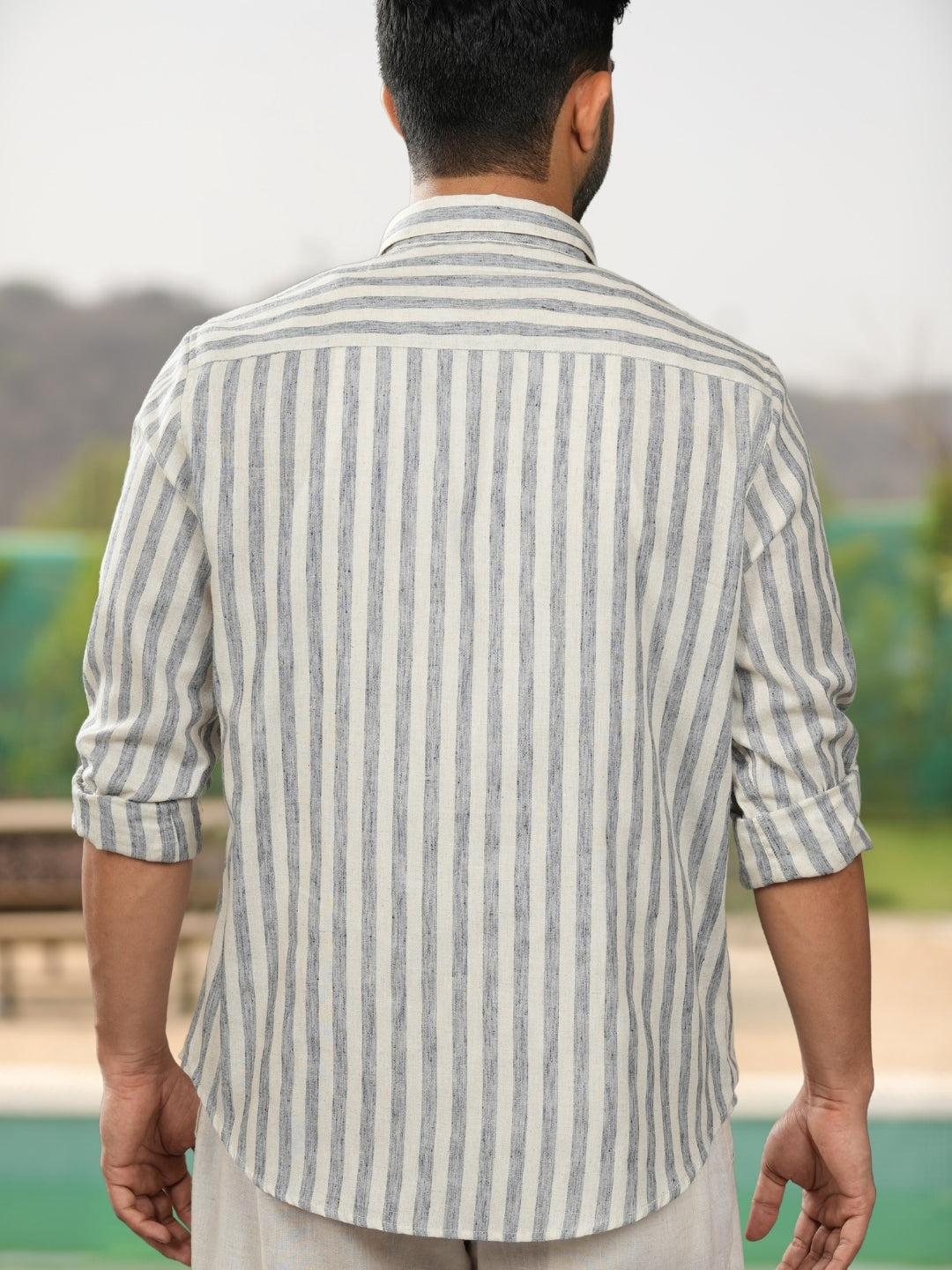 Ocean Blue Stripes Linen Cotton Shirt