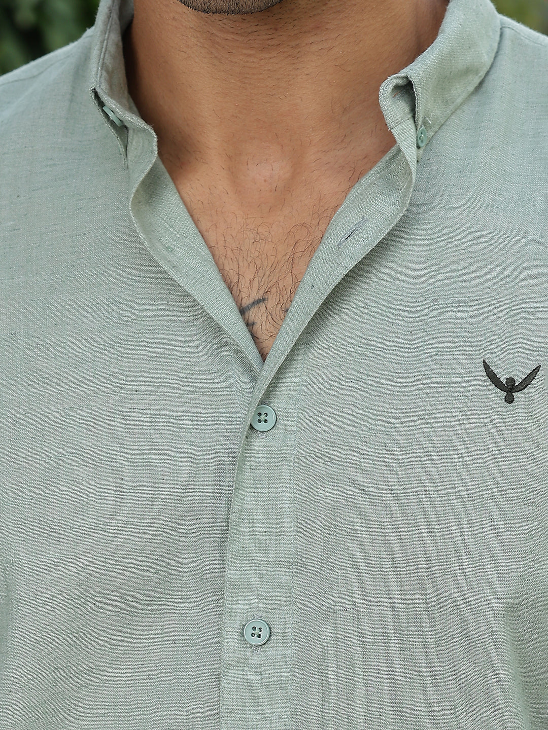 Pastel Green Solid Slim Fit Linen Shirt