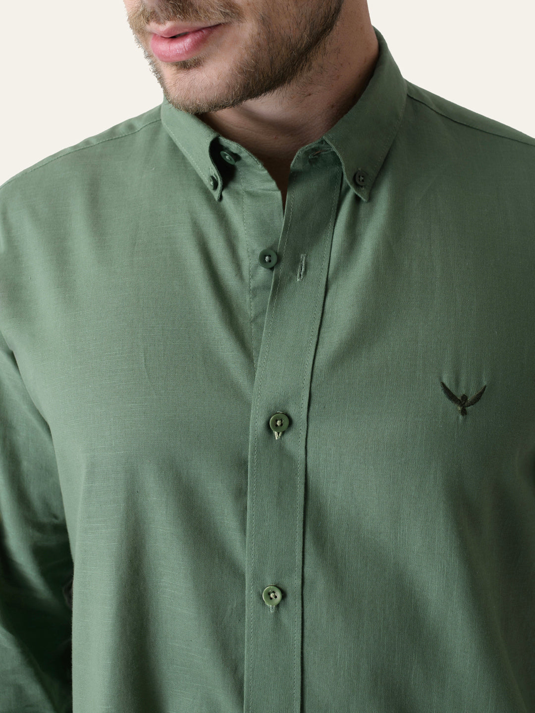 Moss Green Solid Slim Fit Linen Cotton Shirt