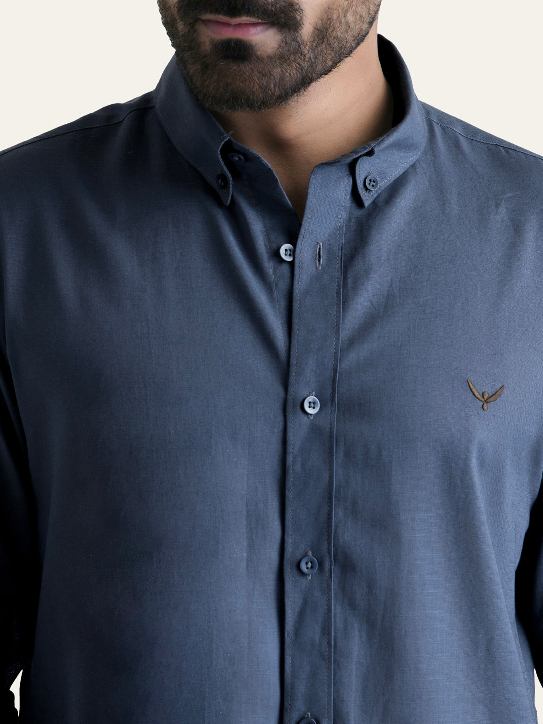 Dark Grey Solid Slim Fit Linen Cotton Shirt