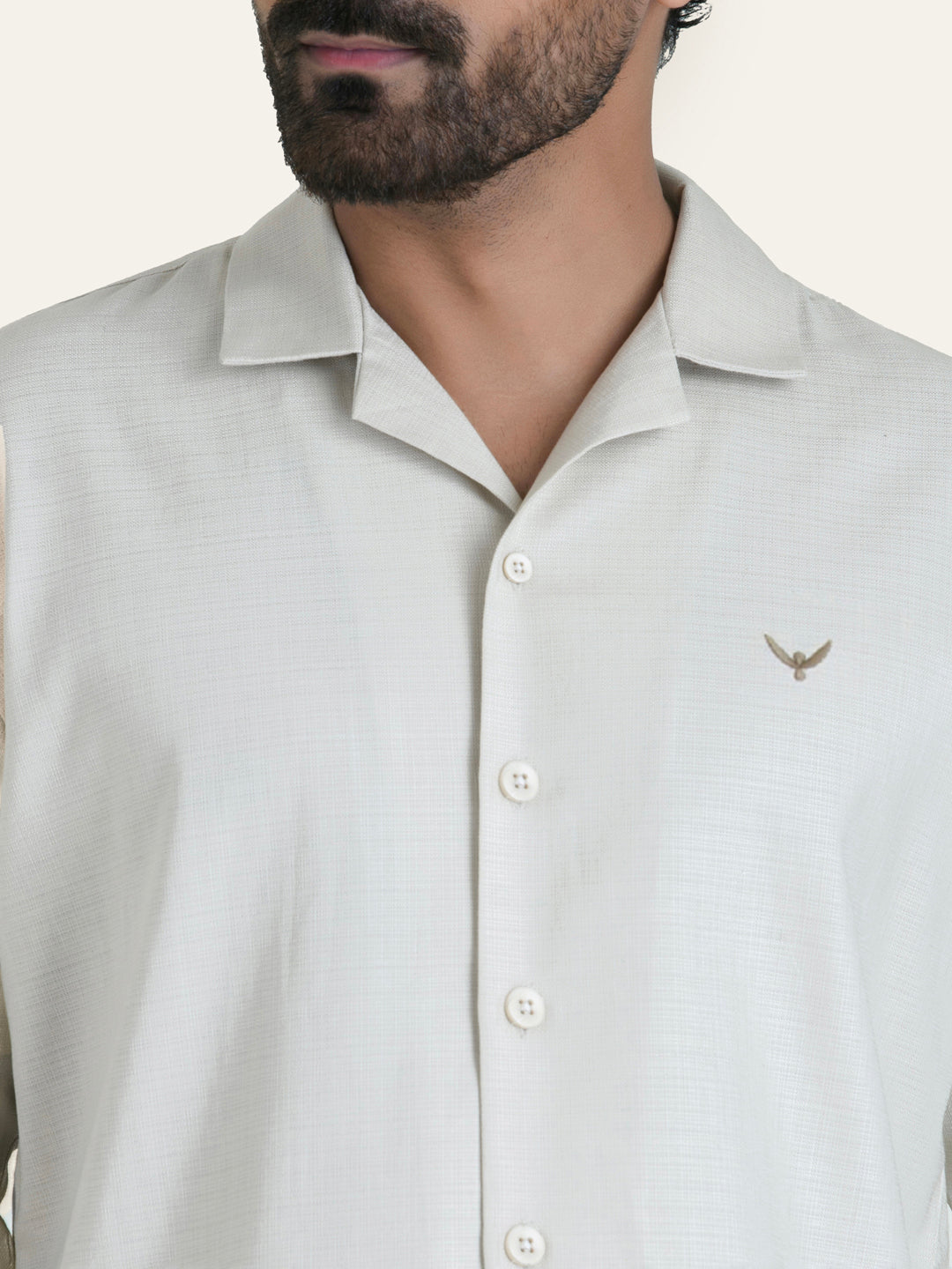 Beige Linen Solid Shirt Pants Co-ord Set.